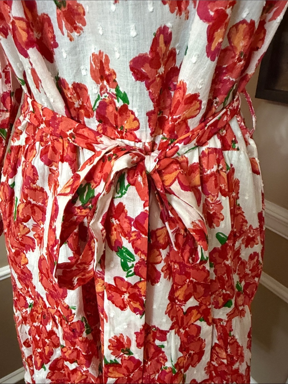 Red Floral Tie-Waist Mini Dress - Picture 5 of 13